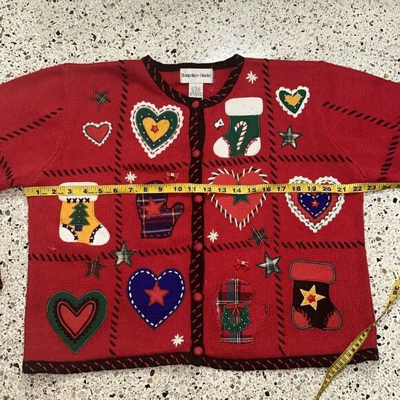 Red green holiday Christmas cardigan sweater charms Large L patches - Picture 6 of 7